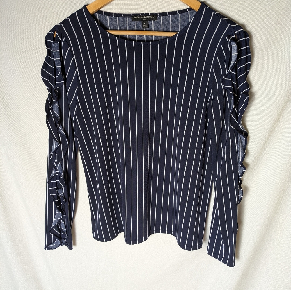 Banana Republic Women’s Navy Blue & White Striped Long Sleeve Blouse Small
